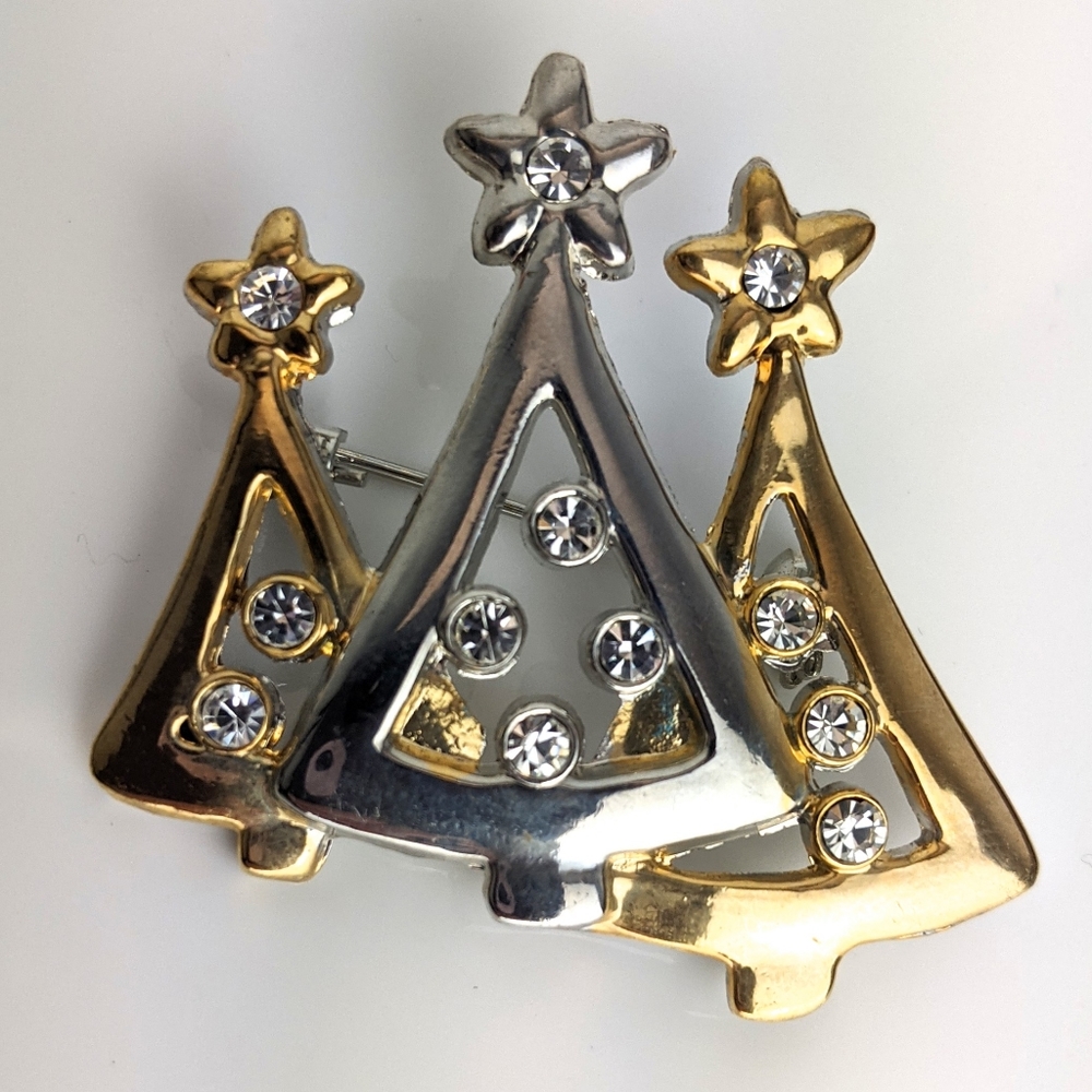 Vintage Silver Gold Tone Christmas Tree Brooch